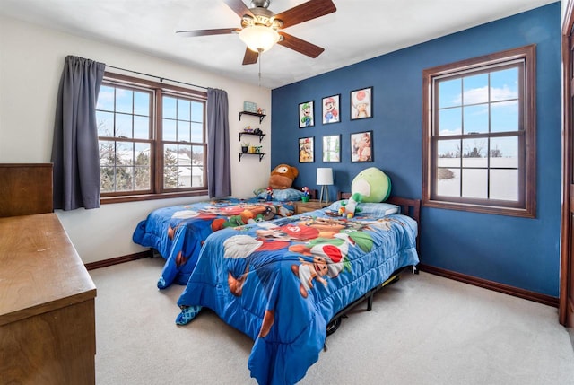 bedroom featuring carpet floors and ceiling fan