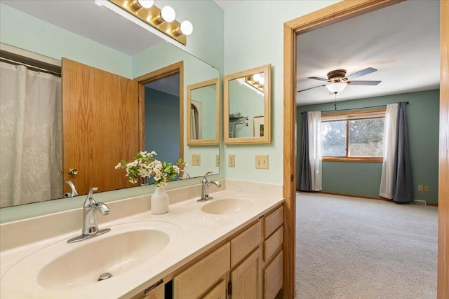 bathroom with vanity and ceiling fan