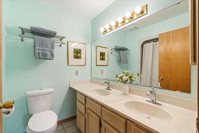 bathroom with vanity, toilet, and tile patterned floors