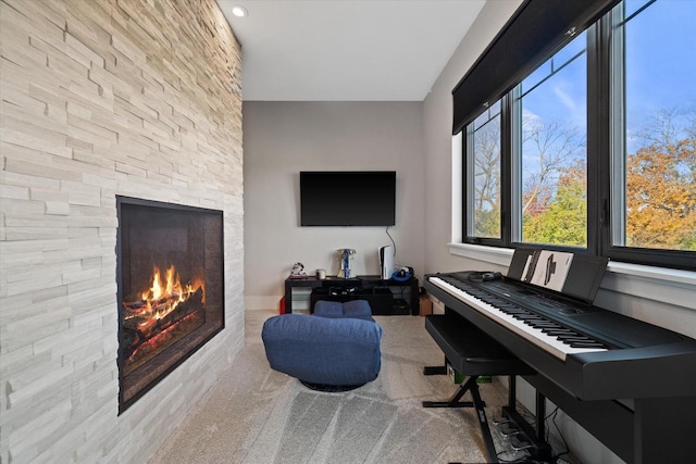 living area with a fireplace