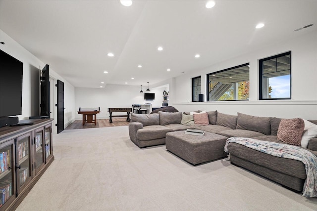 living room with light hardwood / wood-style floors