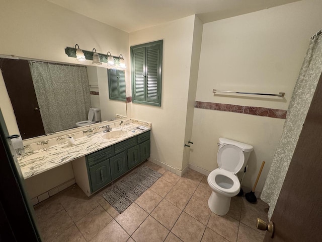 bathroom with vanity, tile patterned flooring, and toilet