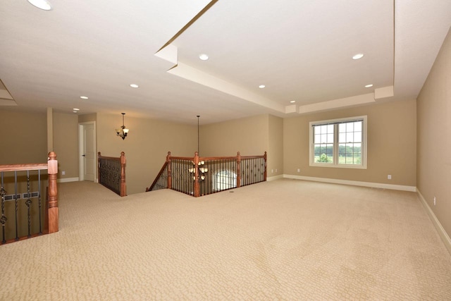 basement with recessed lighting, carpet, and baseboards