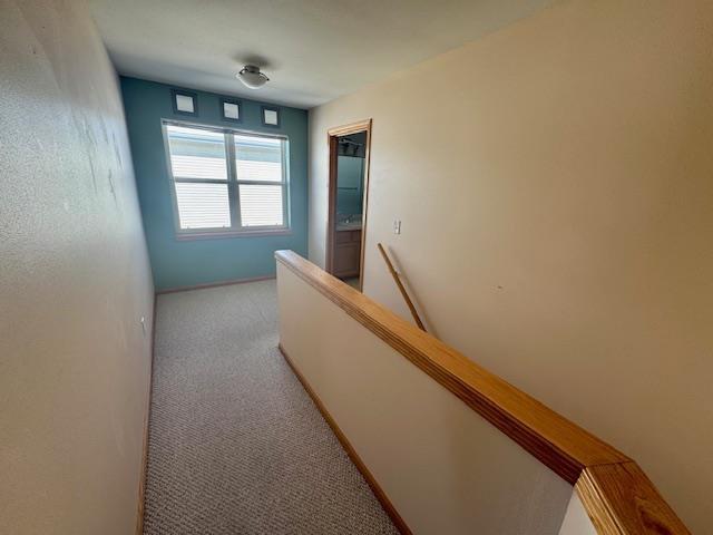 hall featuring light colored carpet