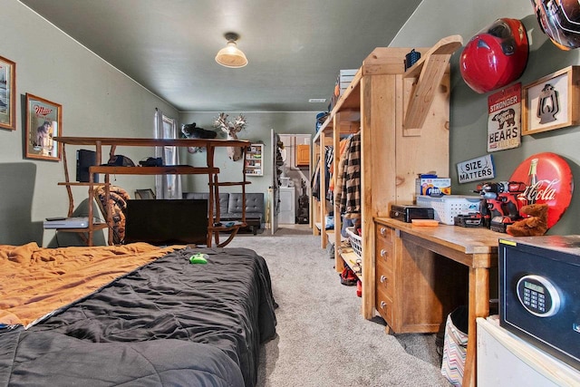 bedroom with light carpet