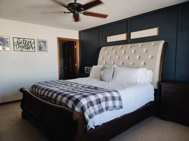 bedroom with carpet flooring and ceiling fan