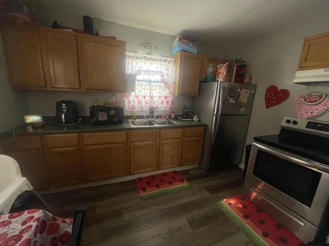 kitchen featuring sink, stainless steel appliances, and dark hardwood / wood-style floors