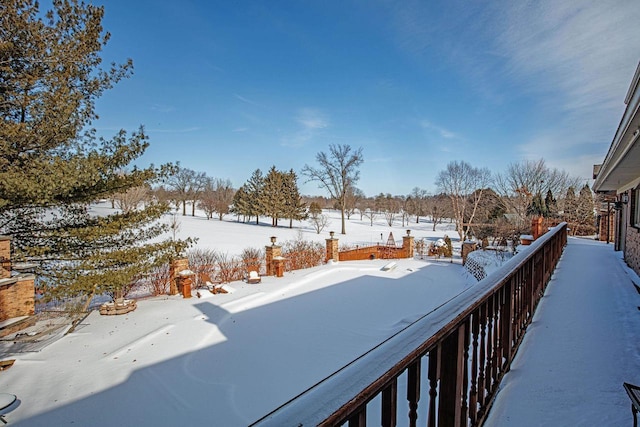 view of yard layered in snow