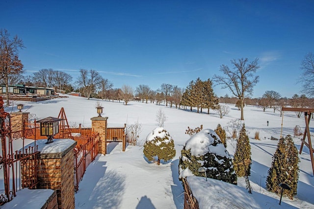 view of yard covered in snow