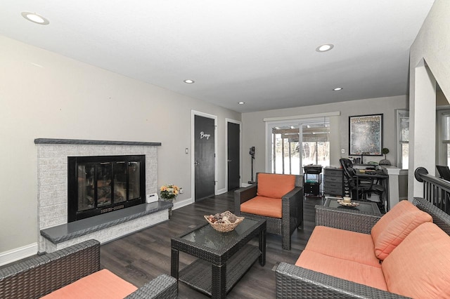 living room with dark wood-type flooring