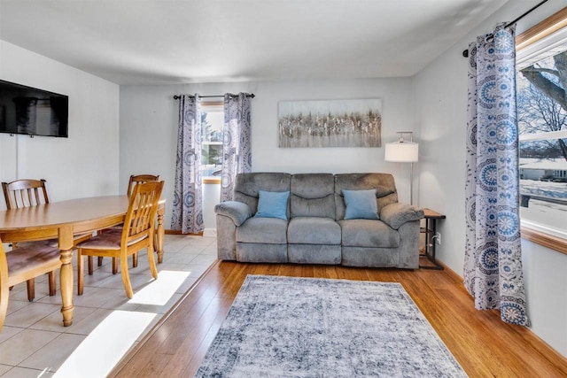 living room with light hardwood / wood-style floors