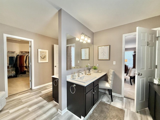 bathroom with hardwood / wood-style flooring and vanity