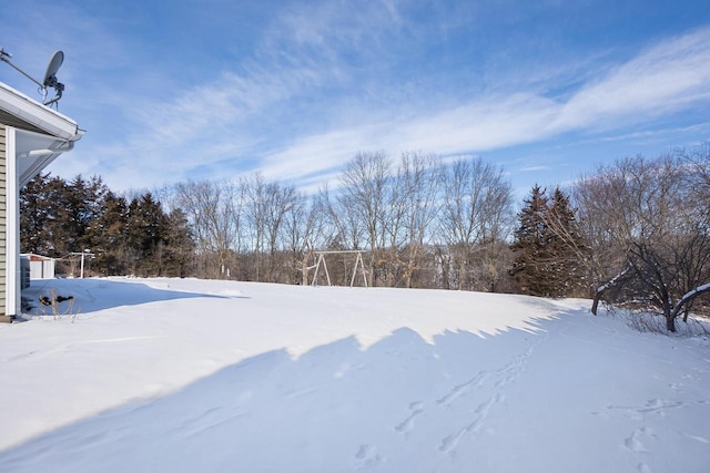 view of yard covered in snow