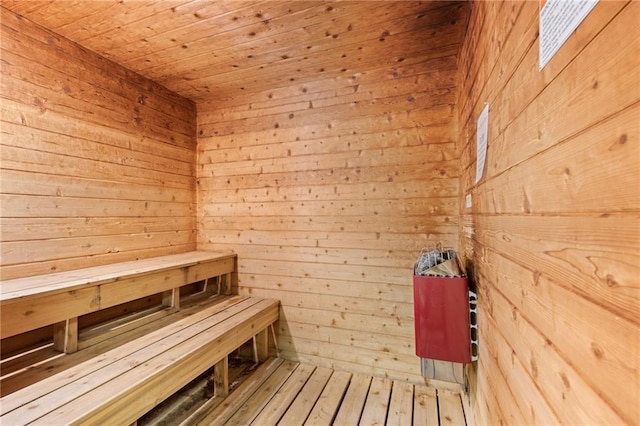 view of sauna featuring hardwood / wood-style floors