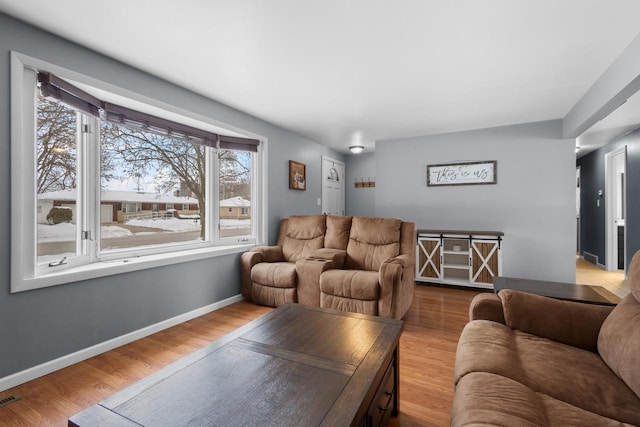 living room with hardwood / wood-style flooring