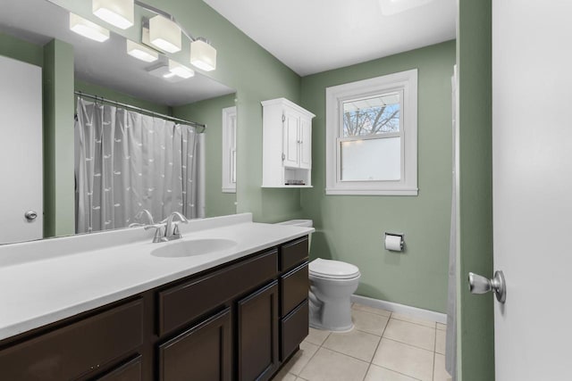 bathroom featuring toilet, tile patterned flooring, and vanity