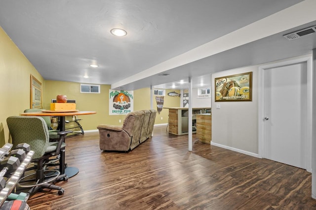 living room featuring dark hardwood / wood-style floors