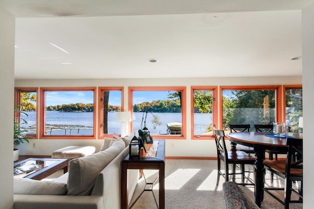 W5553 Oak Park Rd, Elkhorn, WI 53121 - living room featuring a water view and light colored carpet