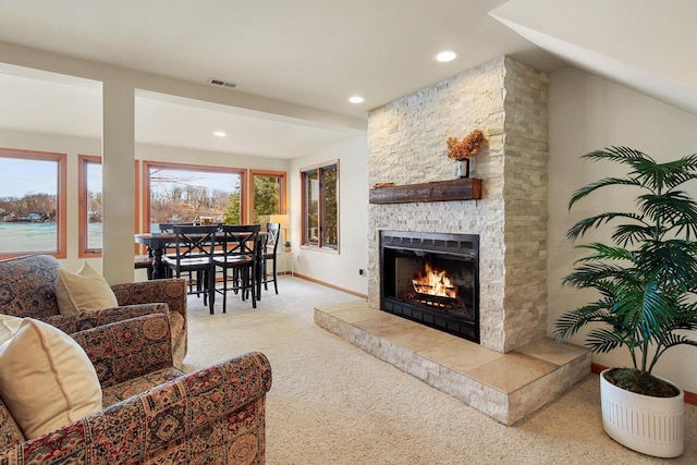 W5553 Oak Park Rd, Elkhorn, WI 53121 - carpeted living room with a fireplace