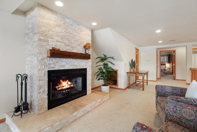 W5553 Oak Park Rd, Elkhorn, WI 53121 - living room with a fireplace and light carpet