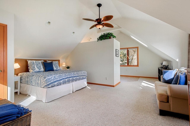 W5553 Oak Park Rd, Elkhorn, WI 53121 - bedroom with vaulted ceiling, ceiling fan, and light colored carpet