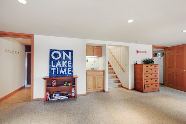 W5553 Oak Park Rd, Elkhorn, WI 53121 - interior space with white fridge and carpet