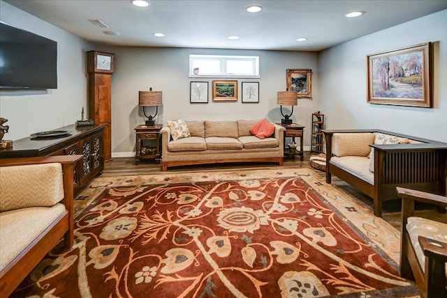 living room with hardwood / wood-style flooring