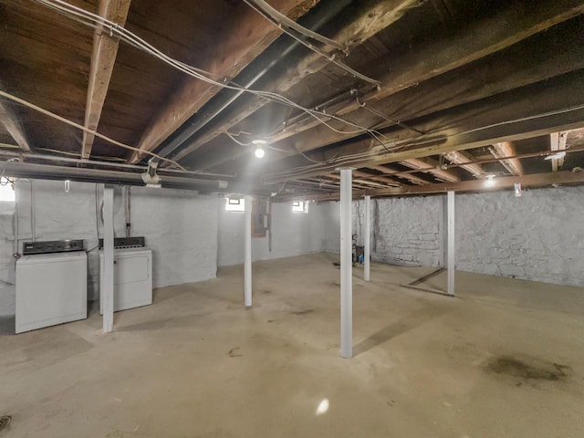 basement with washer and dryer