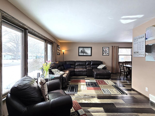 living room featuring dark hardwood / wood-style flooring