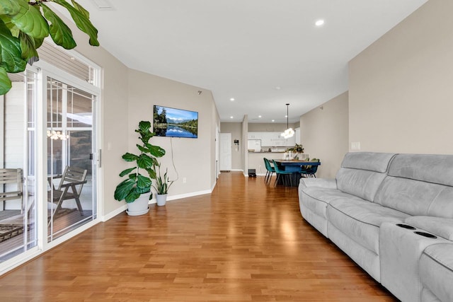 living room with light wood-type flooring