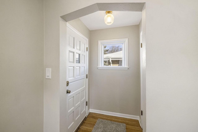 doorway to outside with dark wood-type flooring