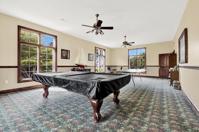 rec room with pool table and carpet flooring