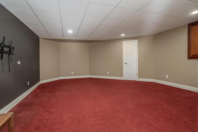 basement featuring baseboards, recessed lighting, and carpet flooring