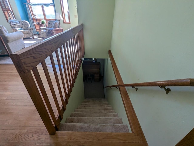 stairway featuring hardwood / wood-style floors