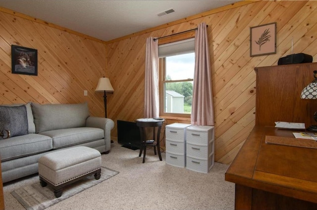 carpeted living room with visible vents