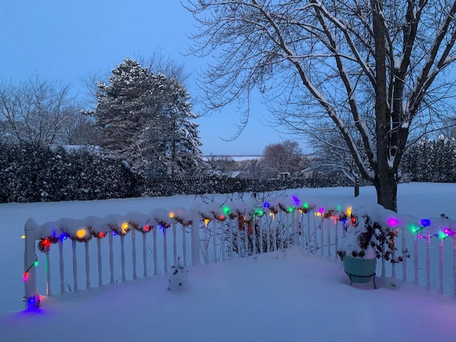 view of yard layered in snow