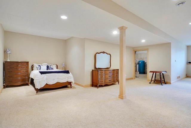 carpeted bedroom with baseboards and recessed lighting