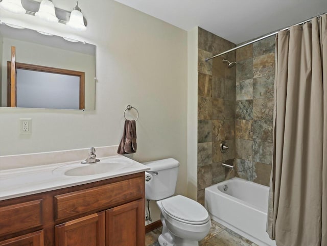 full bathroom with toilet, shower / tub combo, and vanity