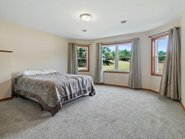 carpeted bedroom with multiple windows and baseboards