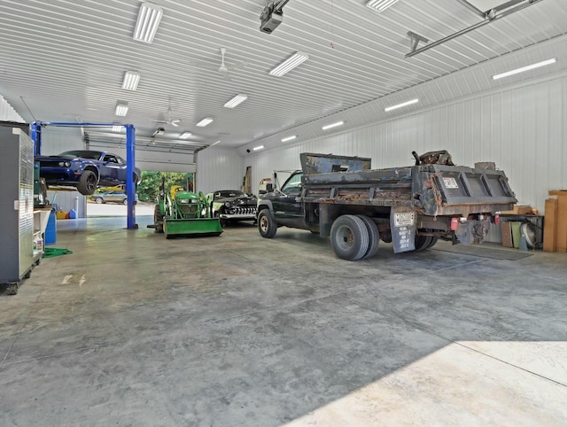 garage with metal wall