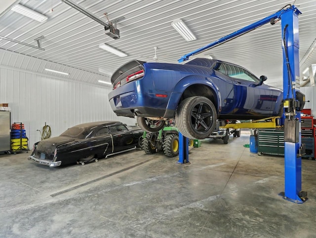 garage with a garage door opener