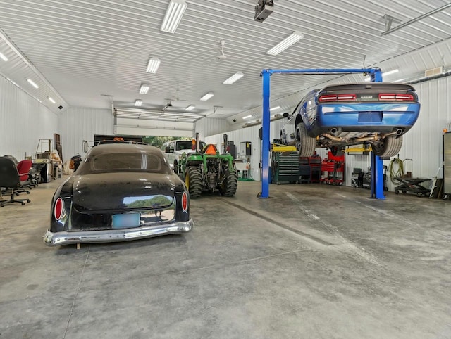 garage with metal wall