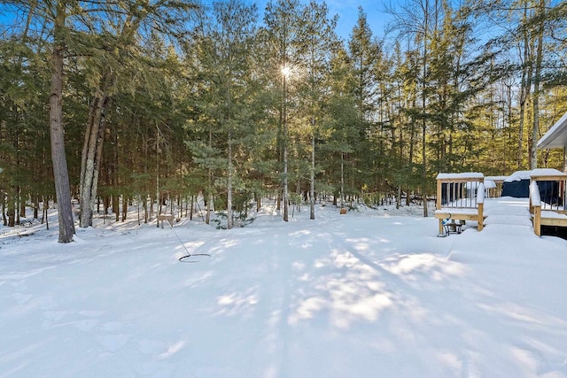 view of yard covered in snow