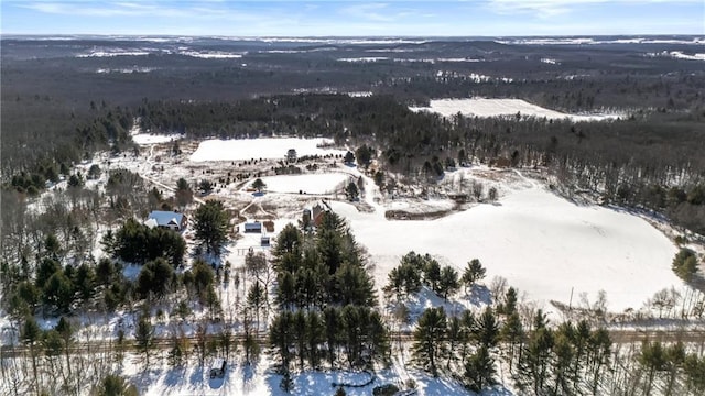 snowy aerial view with a mountain view