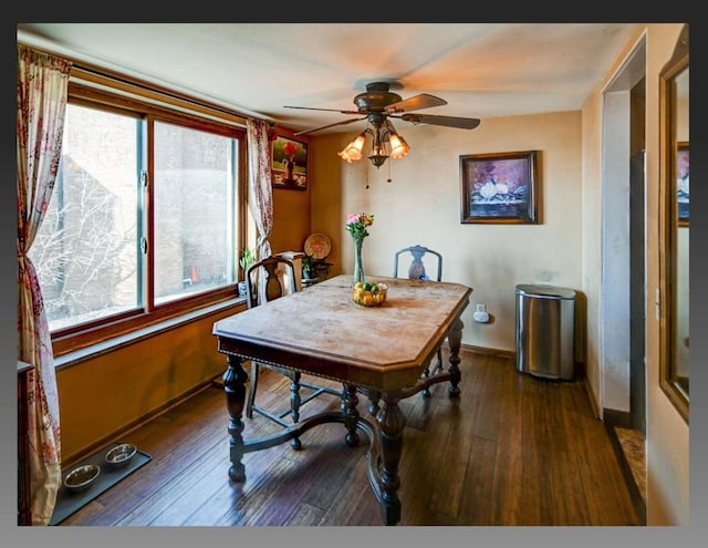 dining room featuring a wealth of natural light, baseboards, and hardwood / wood-style flooring