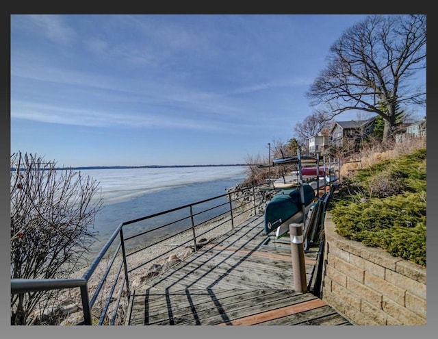 exterior space featuring a water view