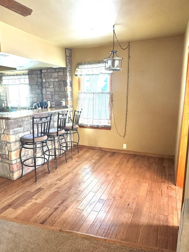 dining room with baseboards and wood finished floors