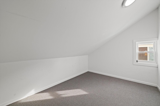 additional living space with lofted ceiling, carpet, and baseboards