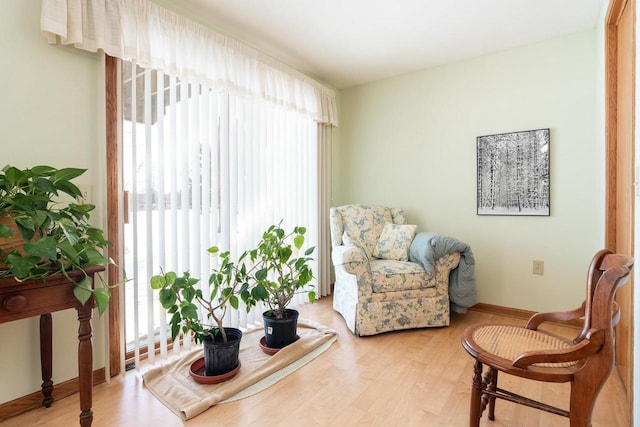 living area featuring baseboards and wood finished floors