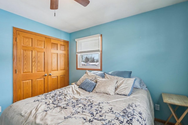 bedroom featuring a closet and a ceiling fan